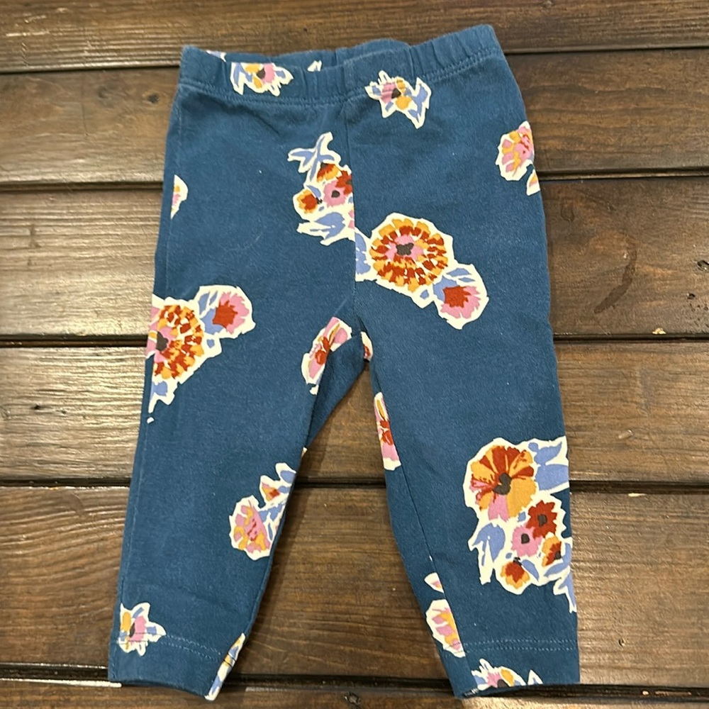 Blue Floral Pants - 6M